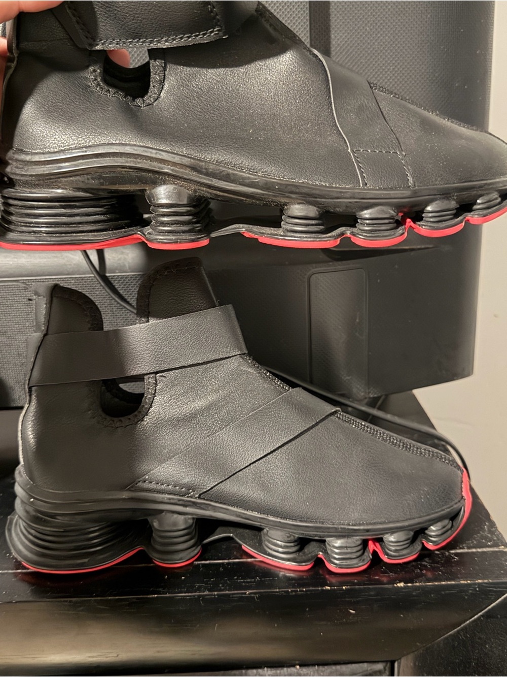 Men's Black Athletic Slip-On Sneakers with Red Accents